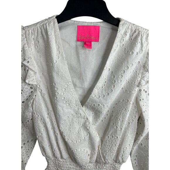 Lilly Pulitzer Taviana Eyelet Dress White Circle Bloom Resort Style Size 00 - Picture 14 of 16
